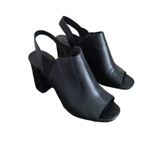 Prada Black Leather Open Toe Ankle Bootie Block Heel - 38.5